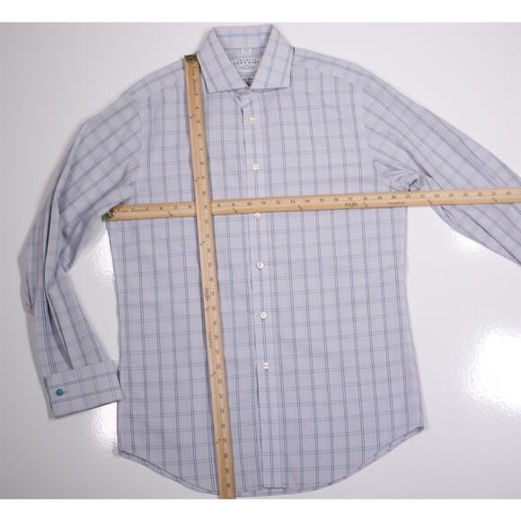 Charles Tyrwhitt Gray Blue Check Non-Iron Tailored Fit Dress Shirt (39) 15.5-33 - Picture 4 of 7